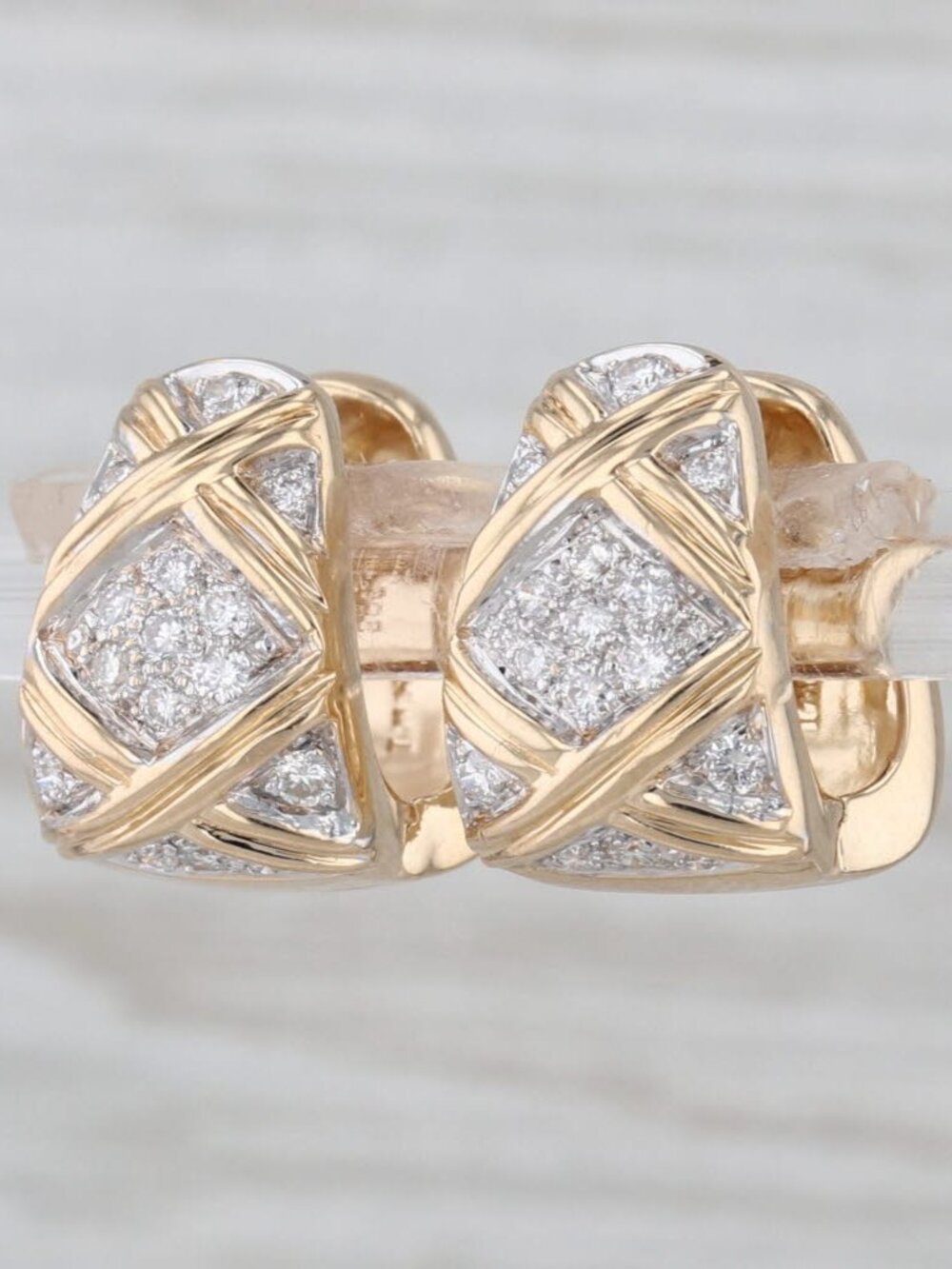 0.40ctw Diamond Crosshatch Hoop Huggie Earrings 14k Yellow Gold Drops